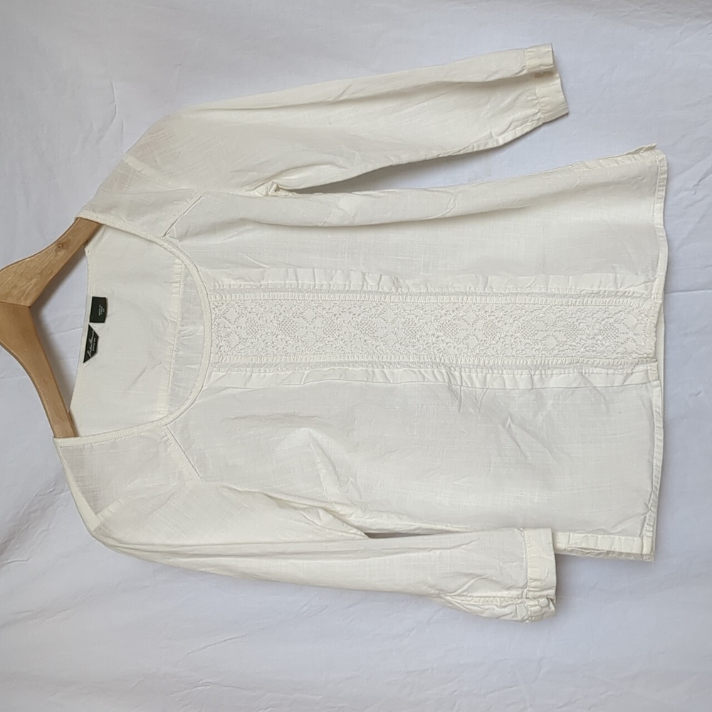 Eddie Bauer blouse Cotton Lace Cream 3/4 Sleeve XS